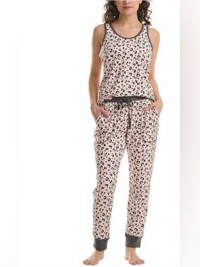 LIVE LOVE LOUNGE Women's Pink Leopard Print Tank & Jogger Pajama Set